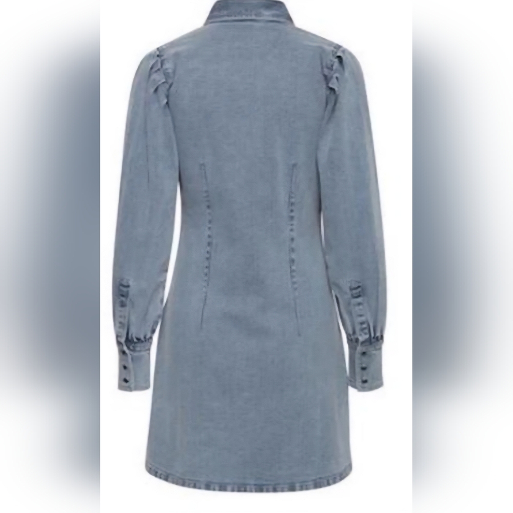 Ichi Long Sleeve Shirt Dress in Denim Blue - Picture 2 of 14